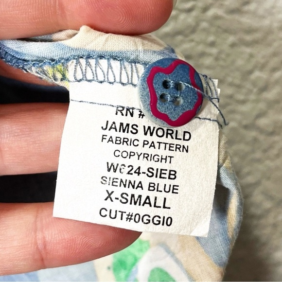 Jams World Sienna Blue Button Down Vintage Top Hawaiian Floral Neon Rainbow - Picture 8 of 8